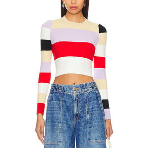 Joostricot Bold Multicolor Color Block Intarsia Crop Sweater Size S